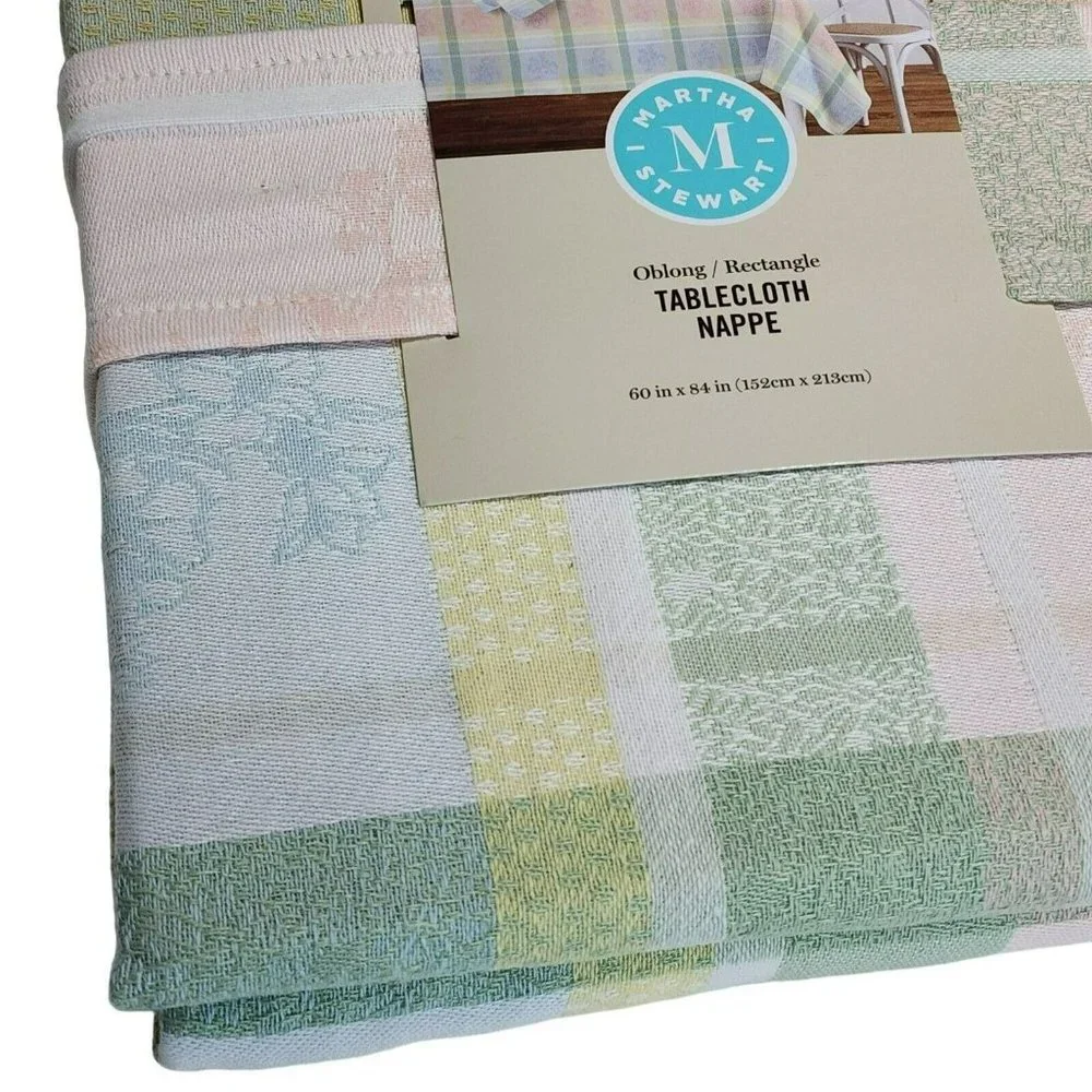 Martha Stewart Jacquard  Flowers and Plaids Pastel Color Tablecloth 60x84 Oblong